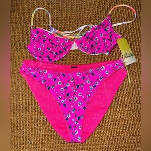 NWT Maaji Anthropologie 2 Piece Reversible Happy Flower Pink Floral Bikini Large